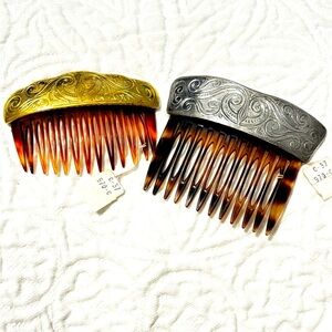 Set of 2 Vintage Modele Depose Tortoiseshell Side Combs Barrette Made In France